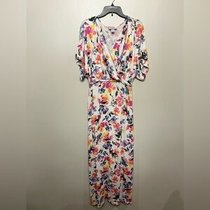 Motherhood Multicolor Floral Wrap Tie Maxi Dress Sz XL Maternity Nursing Spring